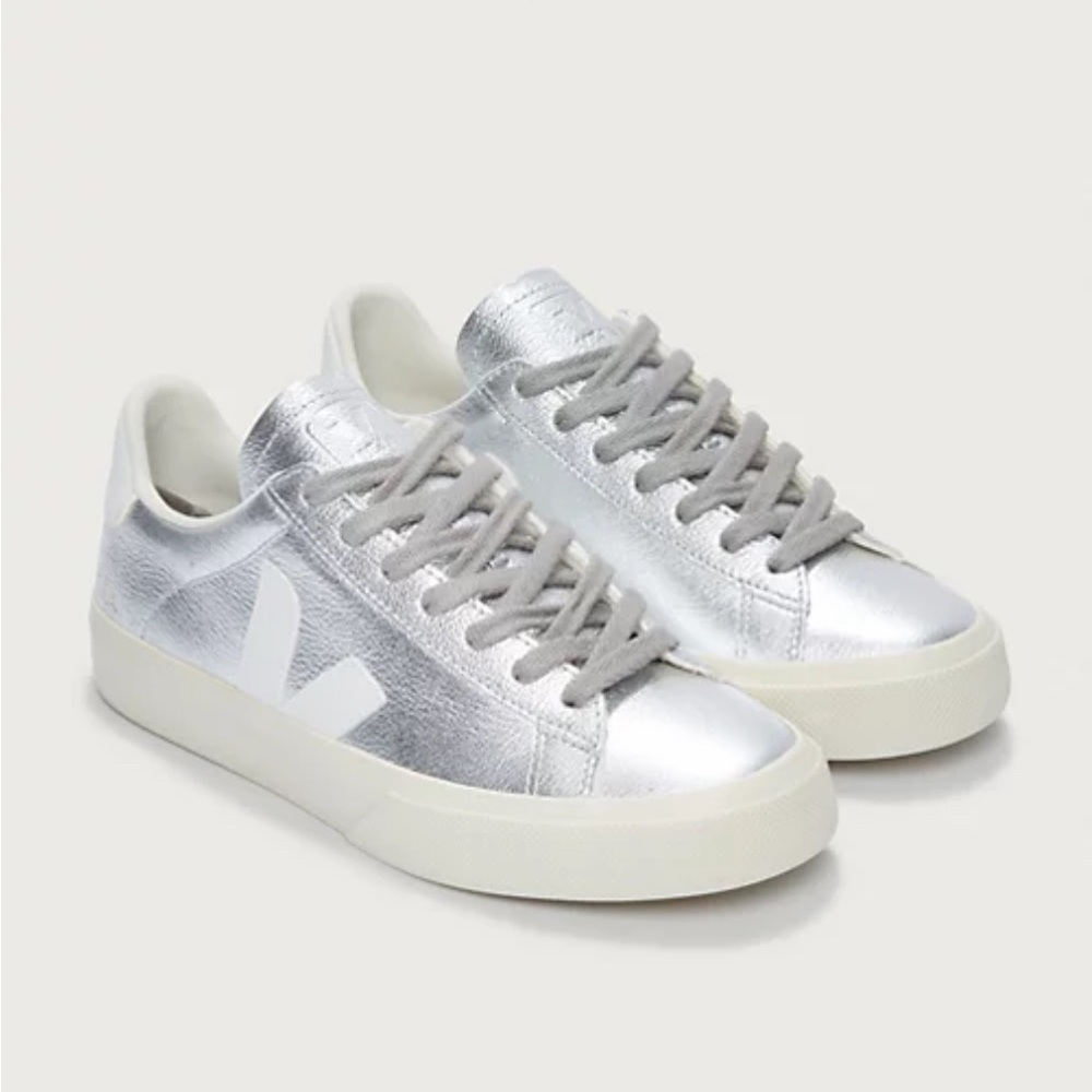 Veja Metallic Silver Campo Lace Up Sneakers Size 6